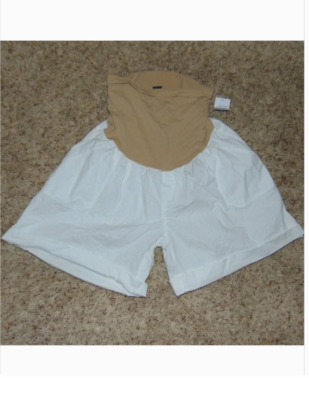 Maternity Shorts XL White Secret Belly Cuffed Pleated Oh Baby Motherhood